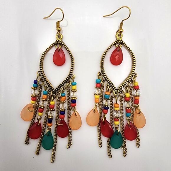 Multicolor Boho Beaded Dangling Earrings - Picture 1 of 4